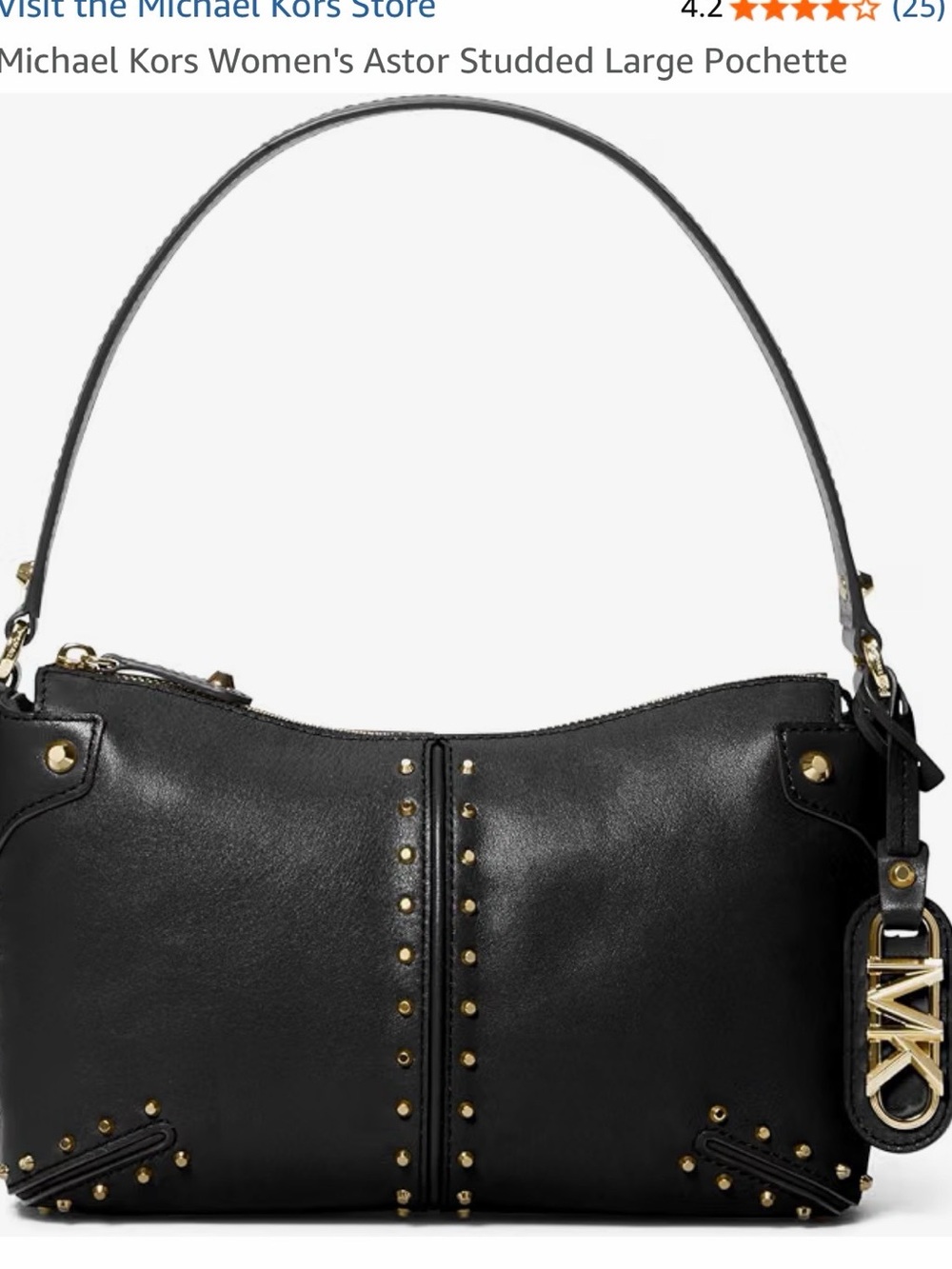 Michael Kors BLACK SILVER STUDDED Astor Larch Pouchette top handle *Excellent *